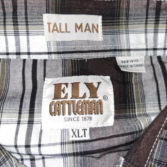 Men's Ely Cattleman Short Sleeve Plaid Western Pearl Snap Shirt XLTALL - Picture 6 of 7